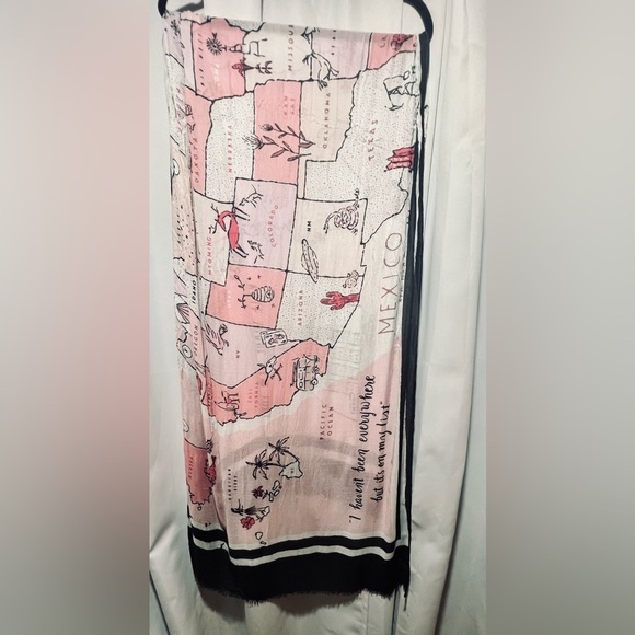 Kate Spade Pink and Black New York USA Map Design Silk  Scarf - Picture 5 of 6